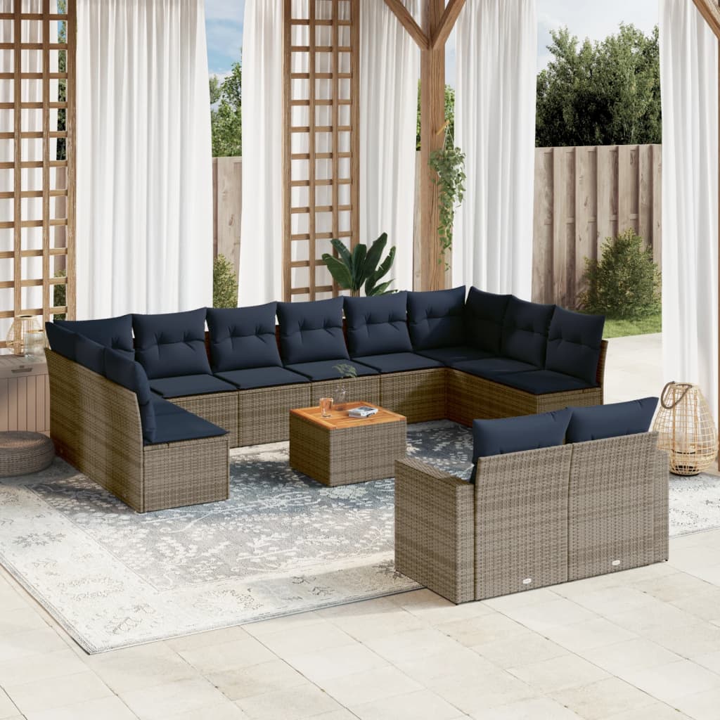 vidaXL Set mobilier de grădină cu perne, 13 piese, gri, poliratan