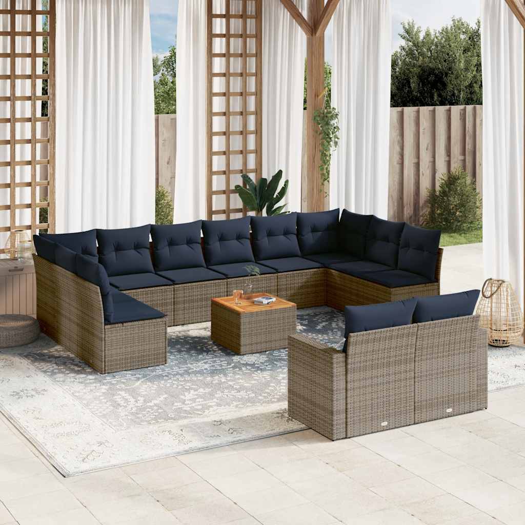 vidaXL Set mobilier de grădină cu perne, 13 piese, gri, poliratan
