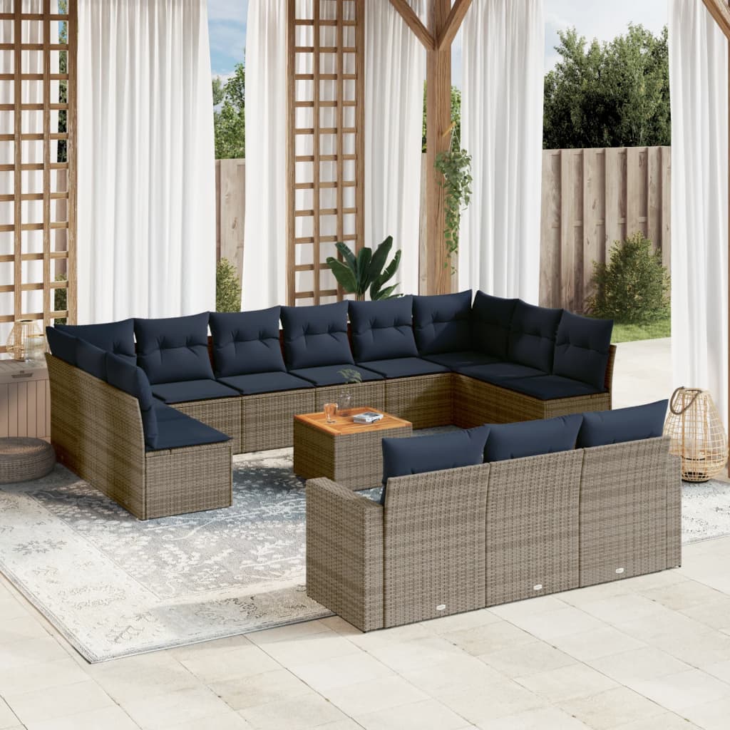vidaXL Set mobilier de grădină cu perne, 14 piese, gri, poliratan