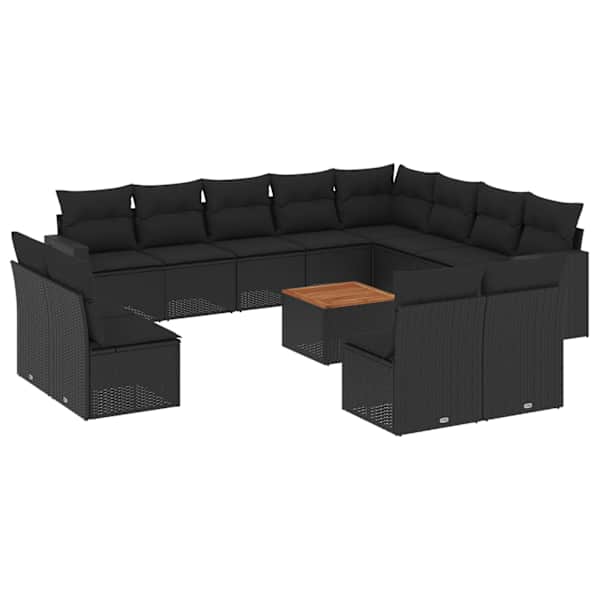 vidaXL 13-osaline aiadiivani komplekt patjadega, must, pol&uuml;rotang