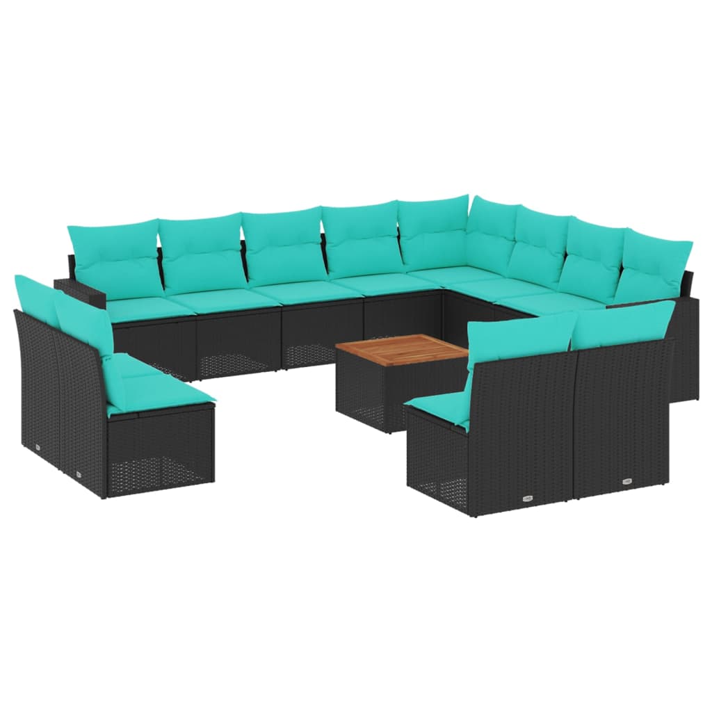 VidaXL 13dílný zahradní sedací souprava s poduškami černý polyratan