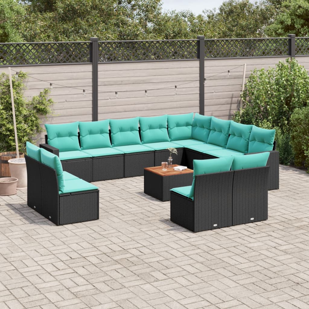 vidaXL Set mobilier de grădină cu perne, 13 piese, negru, poliratan