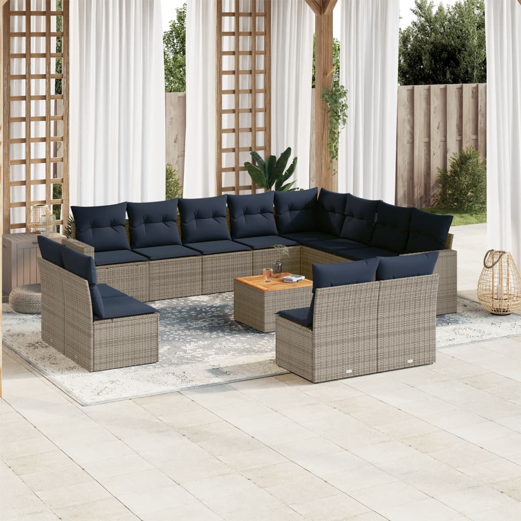 sofasæt til haven 13 dele med hynder polyrattan grå