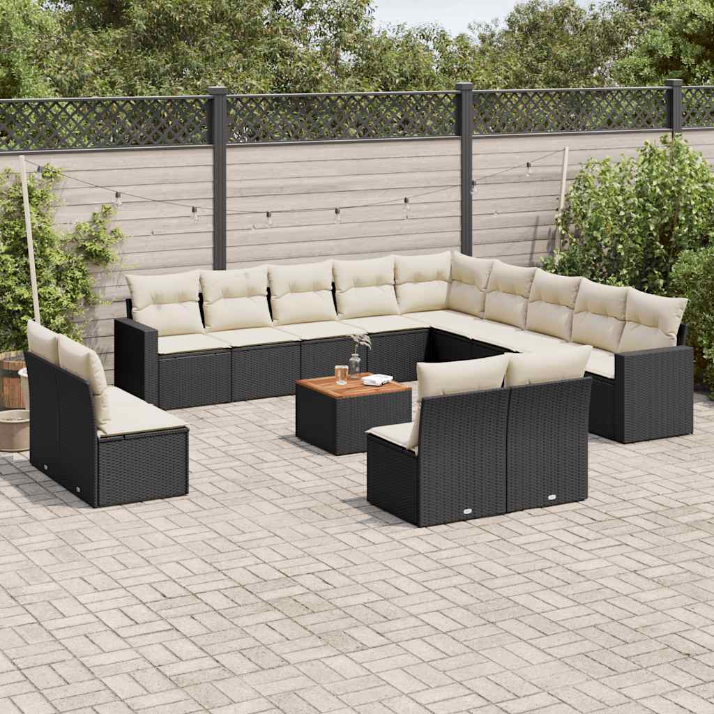 vidaXL Set mobilier de grădină cu perne, 14 piese, negru, poliratan