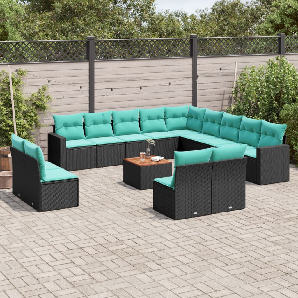 vidaXL Set mobilier de grădină cu perne, 14 piese, negru, poliratan