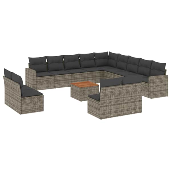 vidaXL 14-osaline aiadiivani komplekt patjadega, hall, pol&uuml;rotang