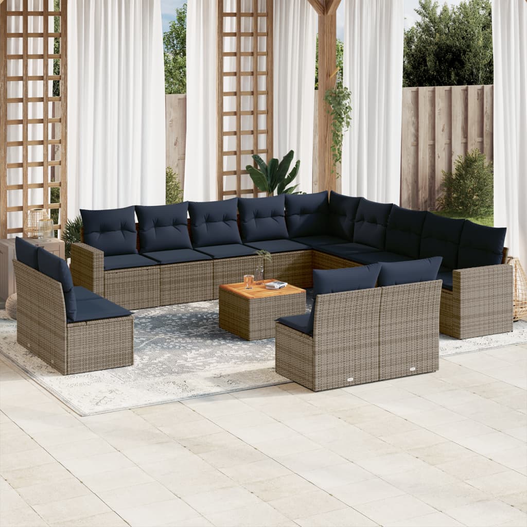 vidaXL Set mobilier de grădină cu perne, 14 piese, gri, poliratan