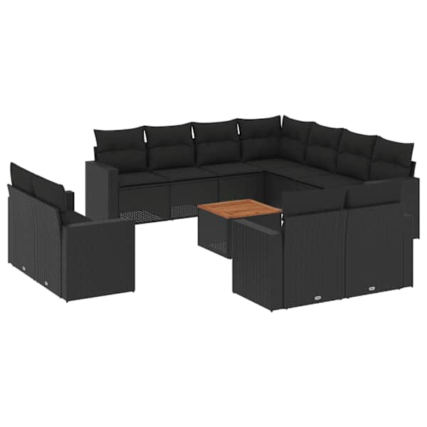 vidaXL 12-osaline aiadiivani komplekt patjadega, must, pol&uuml;rotang