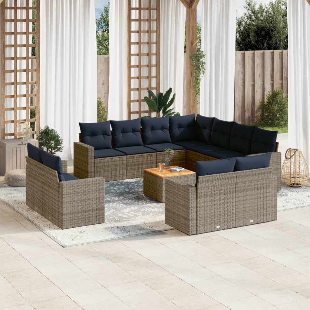 sofasæt til haven 12 dele med hynder polyrattan grå