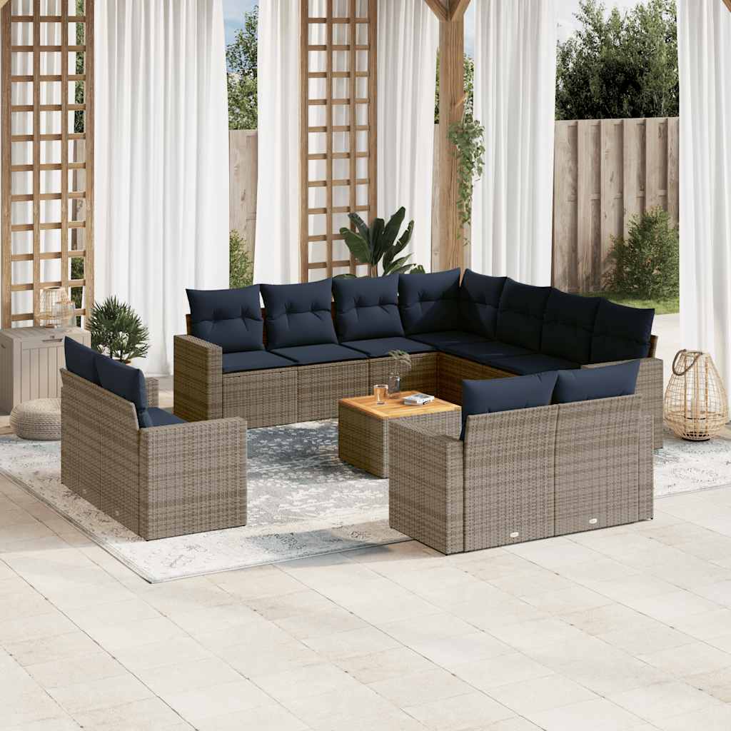 vidaXL Set mobilier de grădină cu perne, 12 piese, gri, poliratan