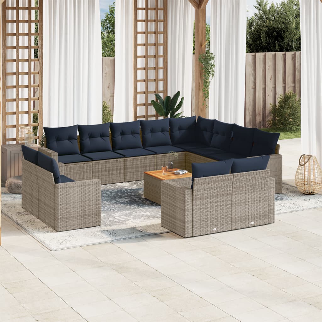 vidaXL Set mobilier de grădină cu perne, 13 piese, gri, poliratan