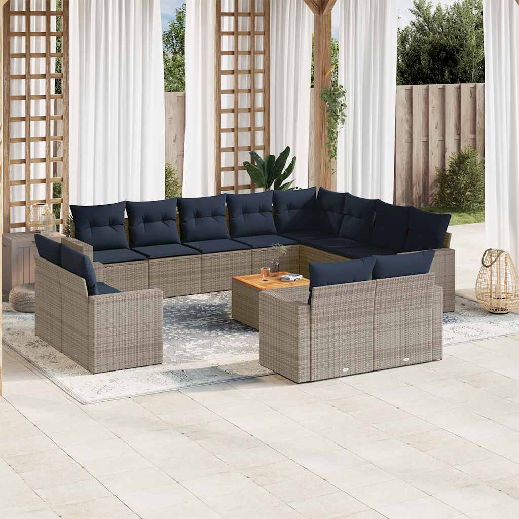 vidaXL Set mobilier de grădină cu perne, 13 piese, gri, poliratan