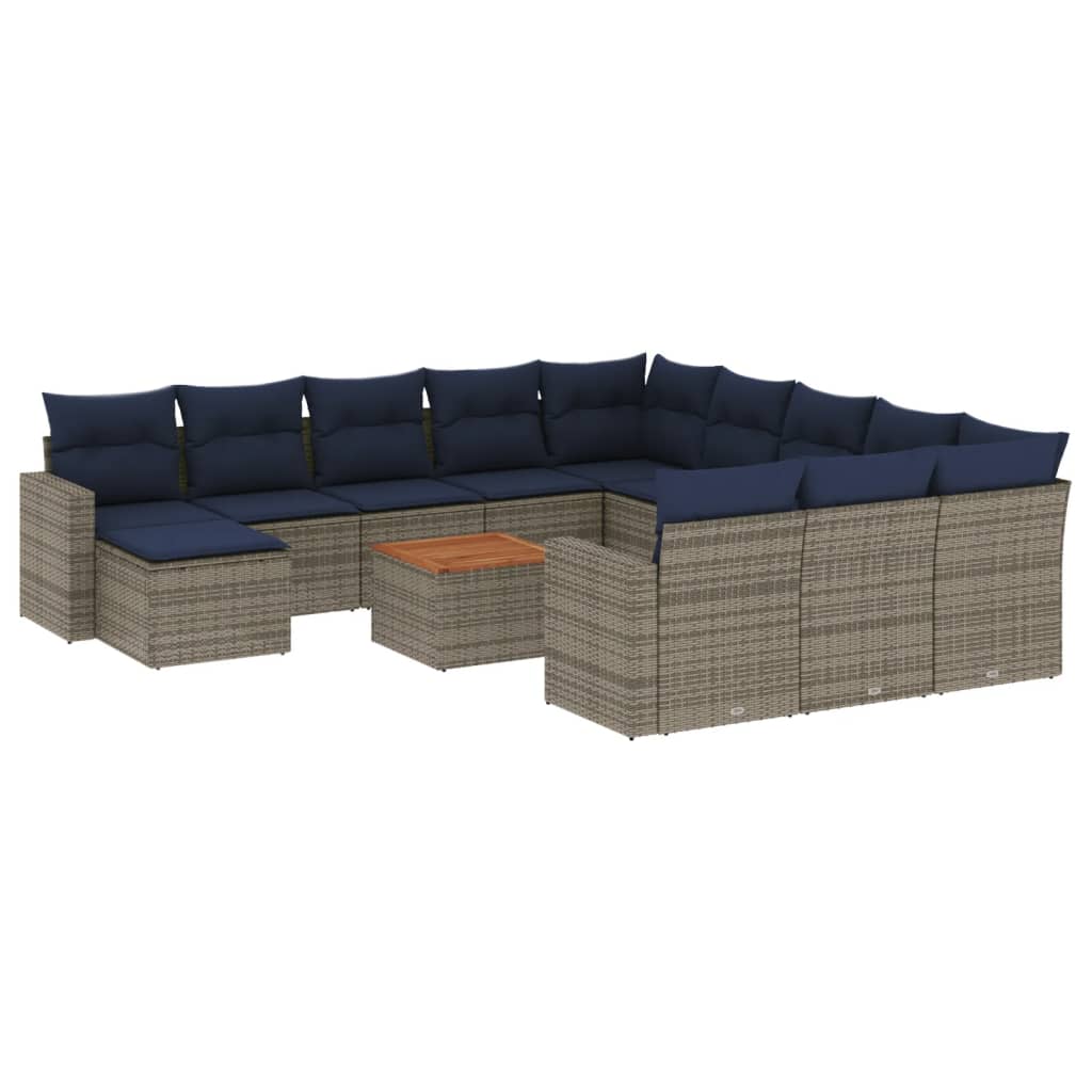 Thumbnail - vidaXL 13-teiliges Gartensofa-Set mit Kissen, grau, Polyrattan