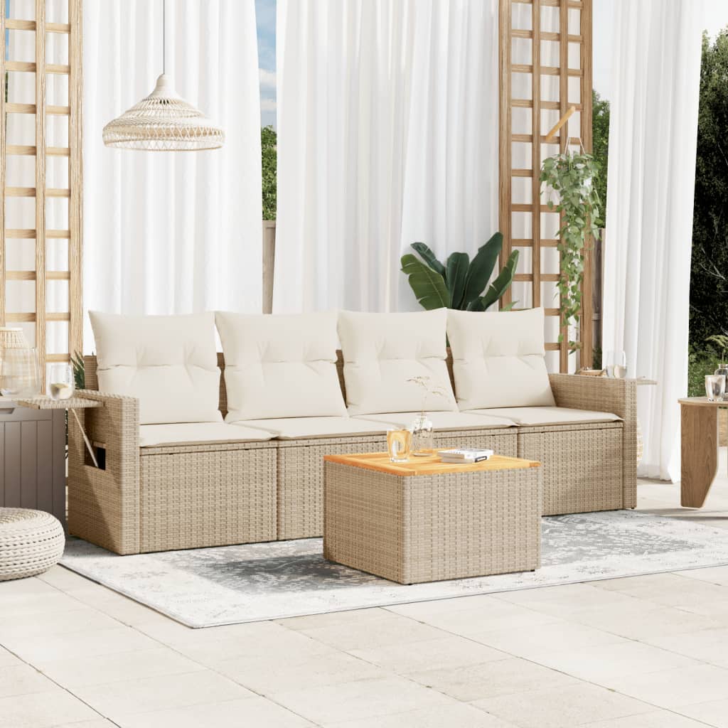 vidaXL 5-tlg. Garten-Sofagarnitur mit Kissen Beige Poly Rattan