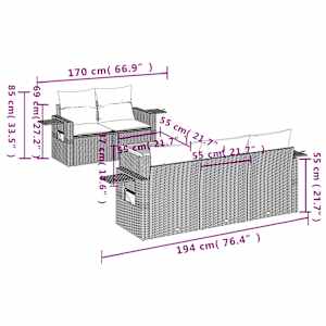 6dílná zahradní sedací souprava s poduškami černá polyratan - obrázek 3