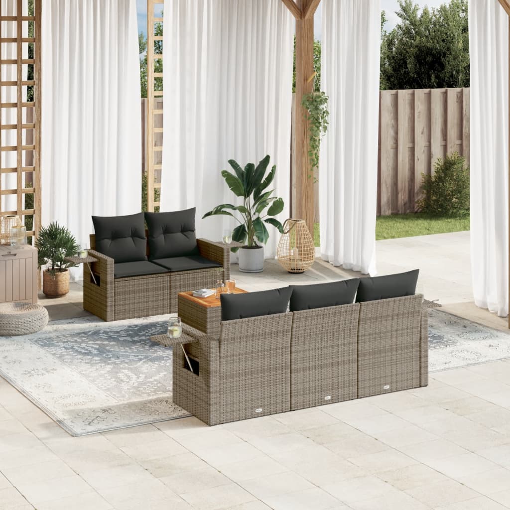 vidaXL 6-tlg. Garten-Sofagarnitur mit Kissen Grau Poly Rattan