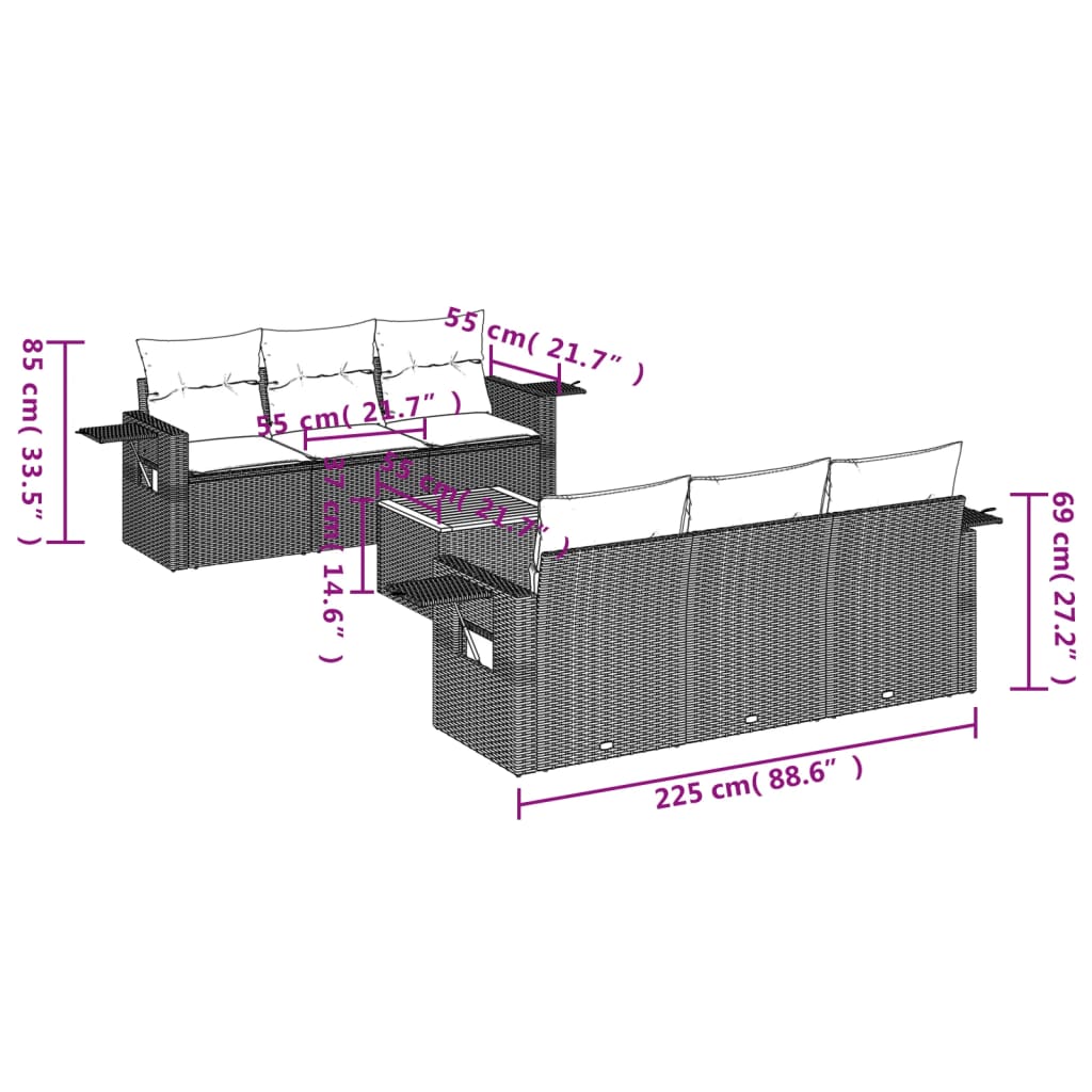vidaXL 7-delige Loungeset met kussens poly rattan zwart afbeelding