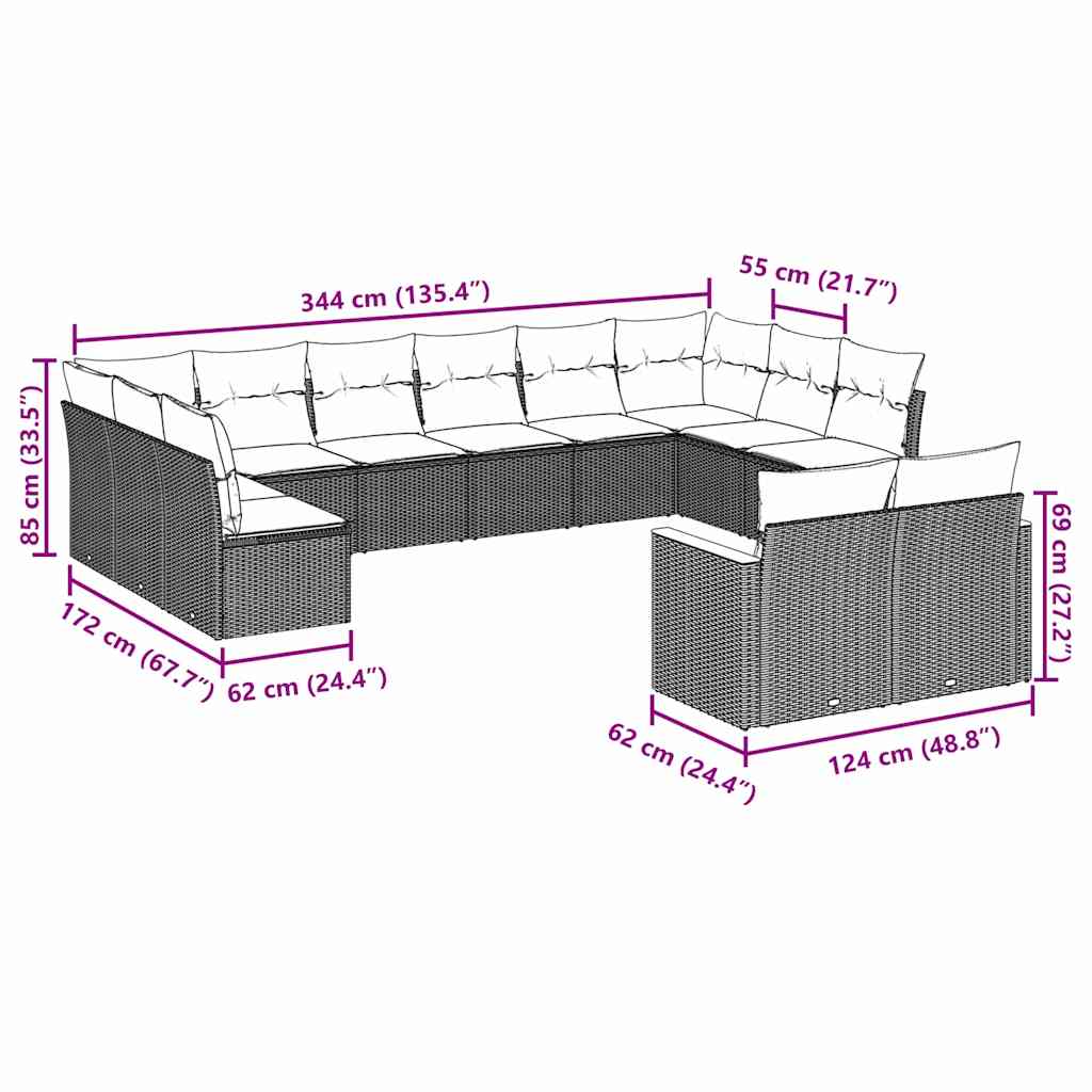 vidaXL 7-delige Loungeset met kussens poly rattan zwart afbeelding