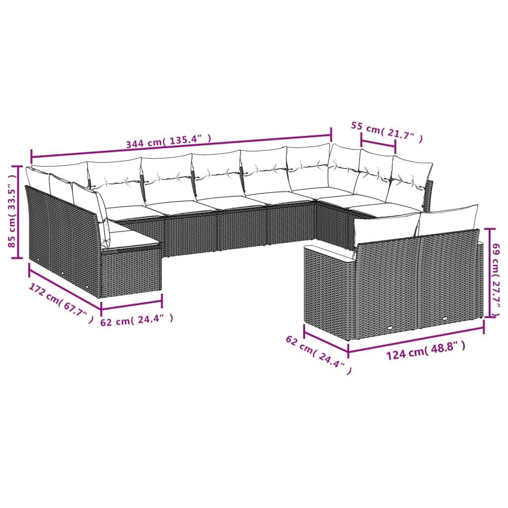 vidaXL 7-delige Loungeset met kussens poly rattan beige afbeelding