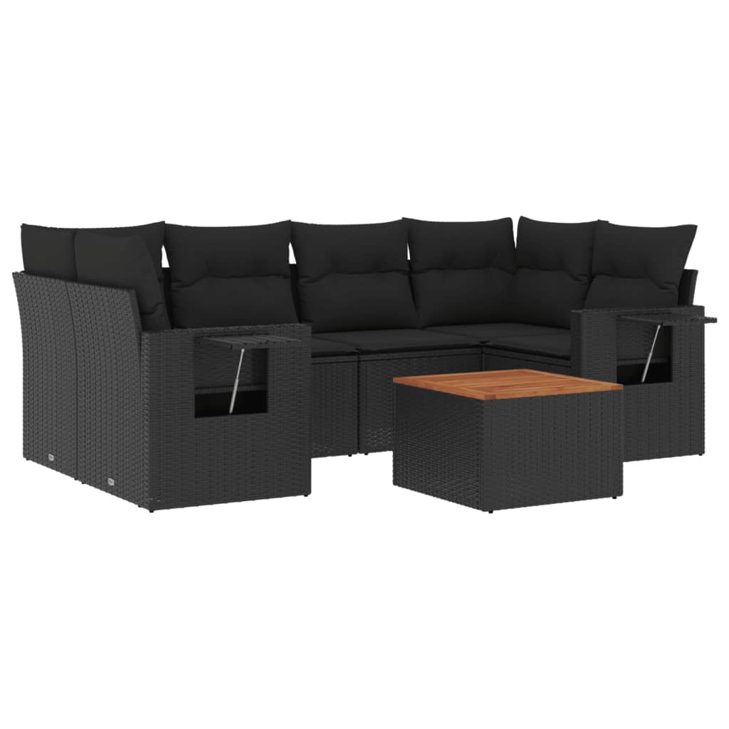 Thumbnail - vidaXL 7-tlg. Garten-Sofagarnitur mit Kissen Schwarz Poly Rattan