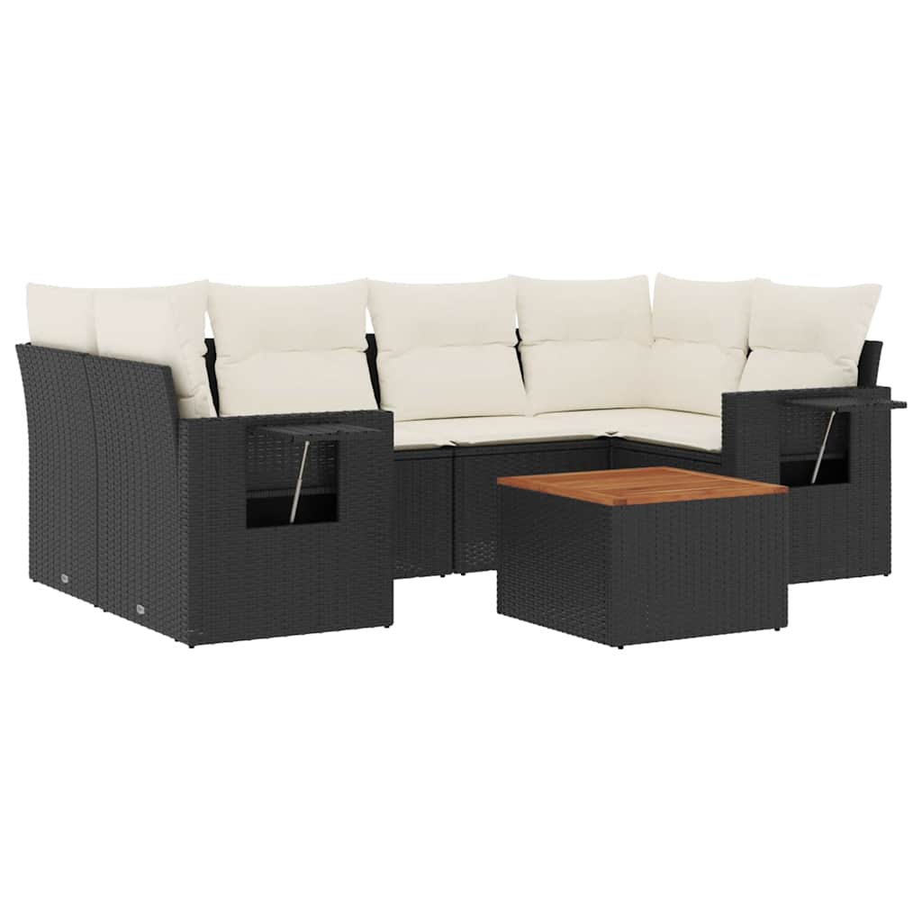 Thumbnail - vidaXL 7-tlg. Garten-Sofagarnitur mit Kissen Schwarz Poly Rattan