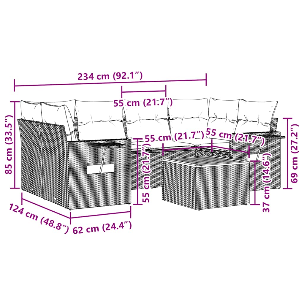 vidaXL 7-delige Loungeset met kussens poly rattan zwart afbeelding