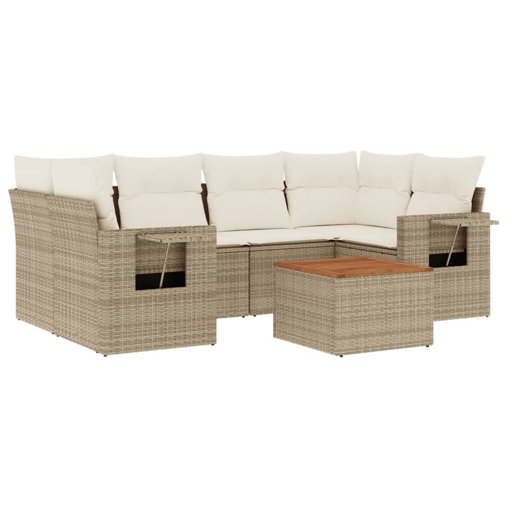Thumbnail - vidaXL 7-tlg. Garten-Sofagarnitur mit Kissen Beige Poly Rattan