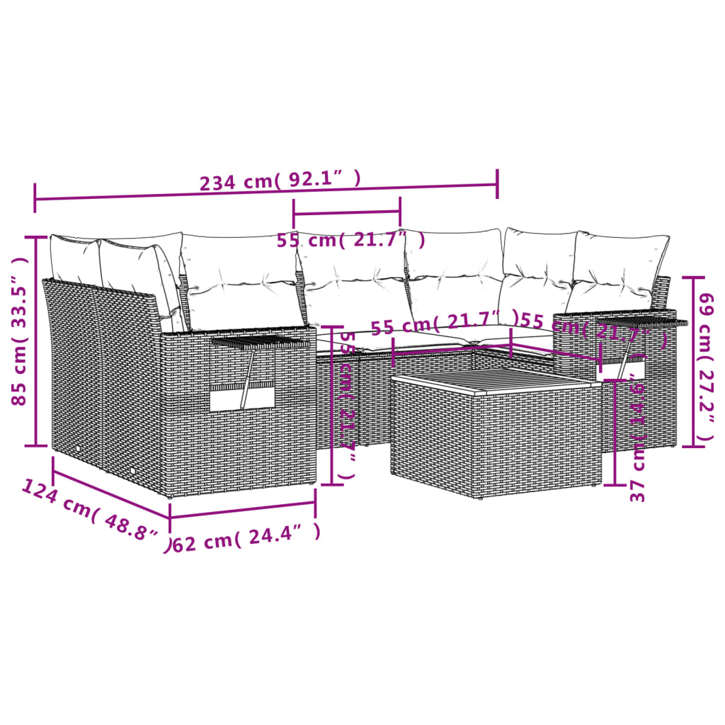 Thumbnail - vidaXL 7-tlg. Garten-Sofagarnitur mit Kissen Beige Poly Rattan
