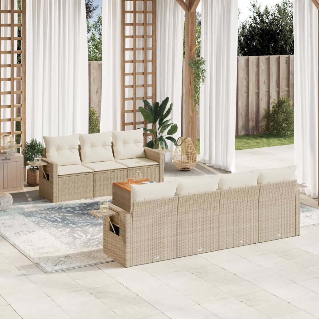 vidaXL 8-tlg. Garten-Sofagarnitur mit Kissen Beige Poly Rattan