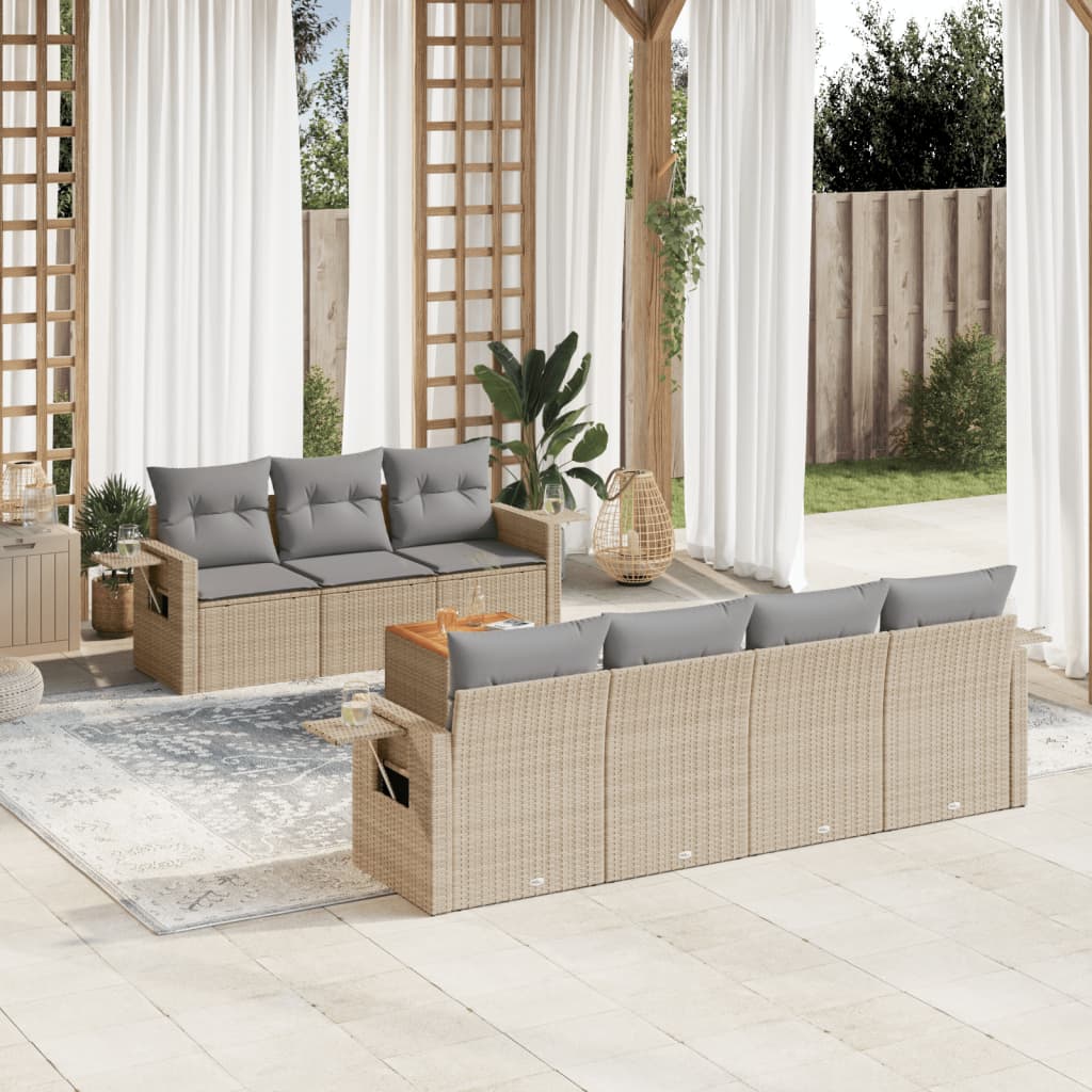 vidaXL 8-tlg. Garten-Sofagarnitur mit Kissen Beige Poly Rattan