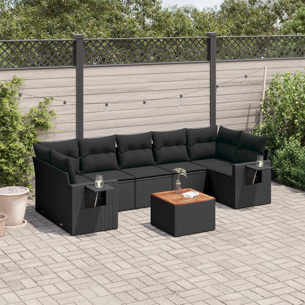 vidaXL 8-tlg. Garten-Sofagarnitur mit Kissen Schwarz Poly Rattan