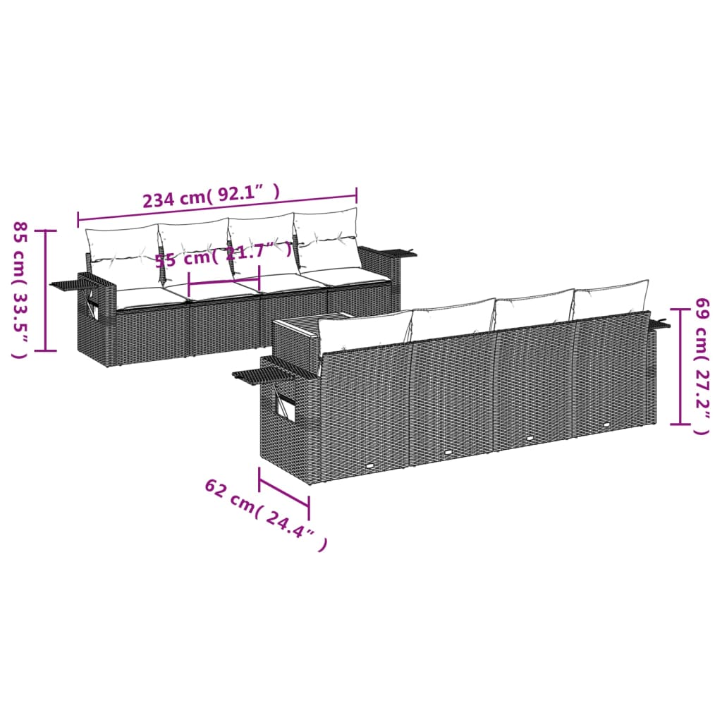 Thumbnail - vidaXL 9-tlg. Garten-Sofagarnitur mit Kissen Beige Poly Rattan