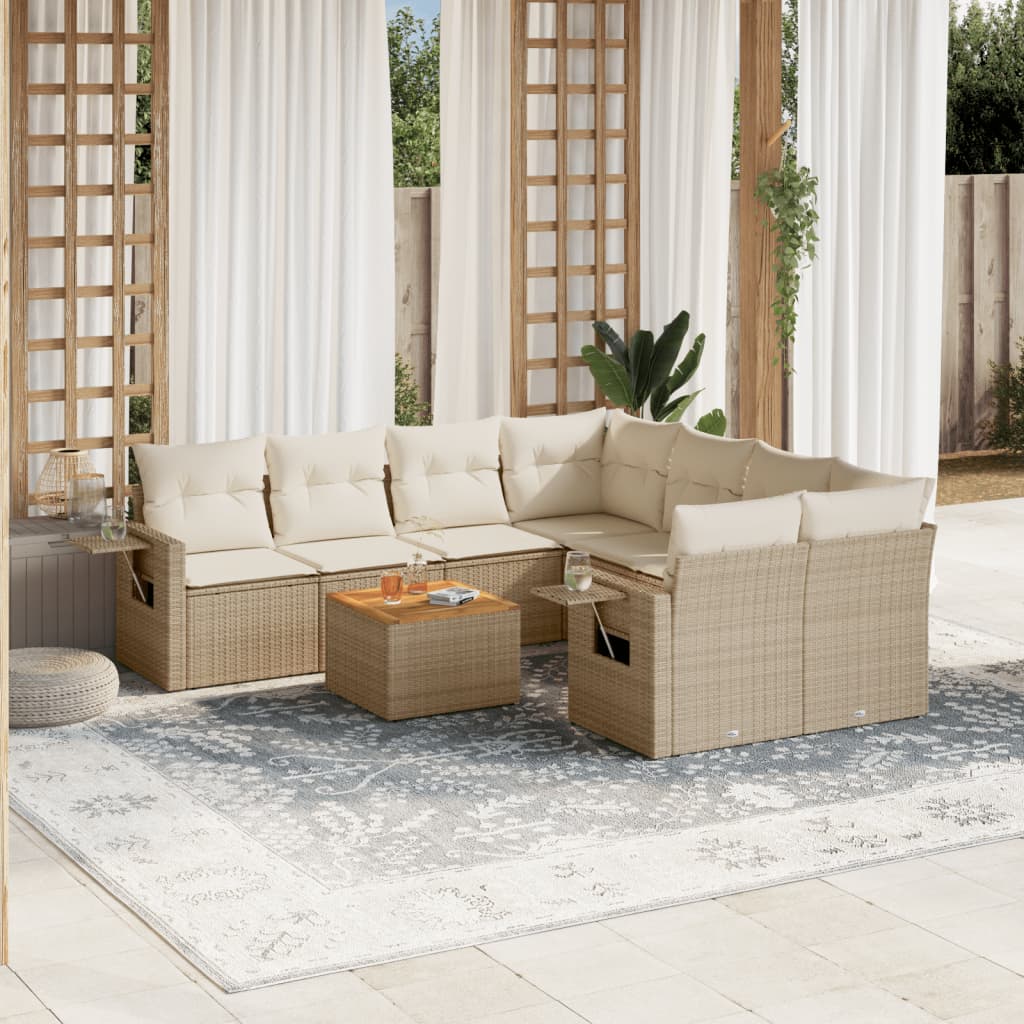 vidaXL Salon de jardin avec coussins 9 pcs beige résine tressée