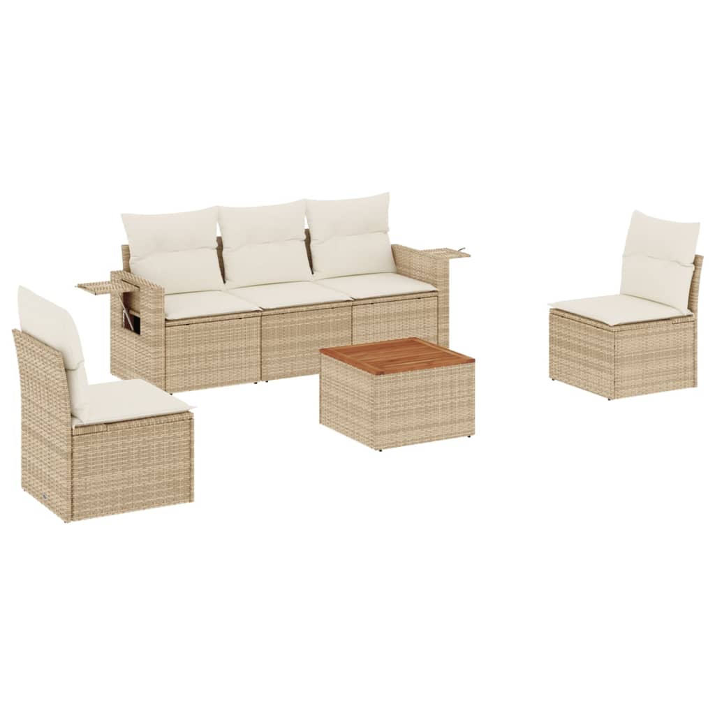 Thumbnail - vidaXL 6-tlg. Garten-Sofagarnitur mit Kissen Beige Poly Rattan