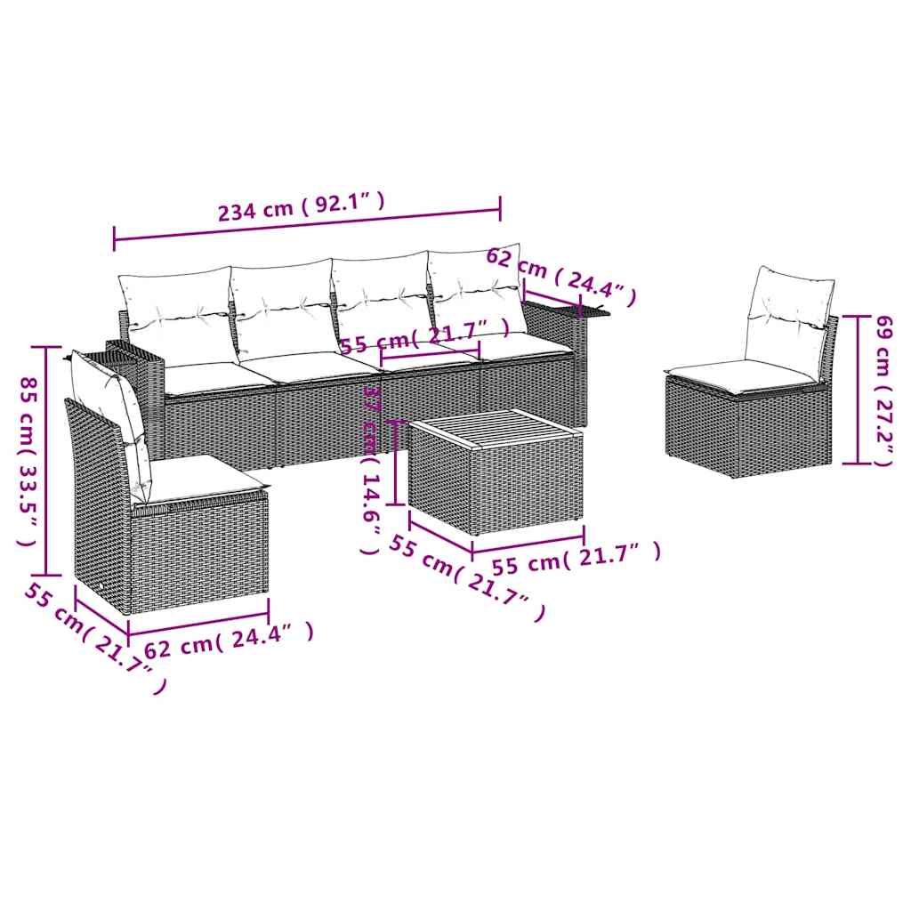 Set canapele de grădină cu perne, 7 piese, negru, poliratan 3256839 - imagine 3