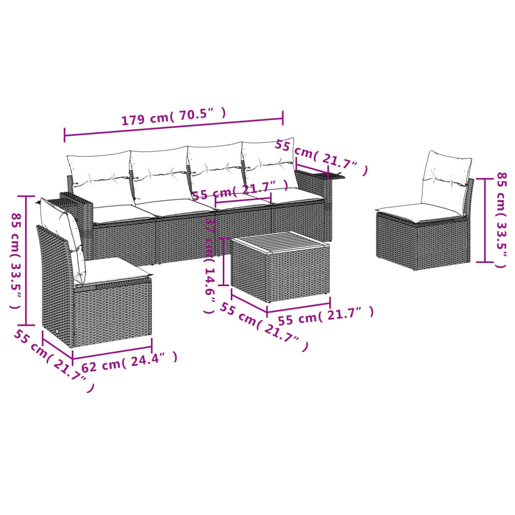 Thumbnail - vidaXL 7-tlg. Garten-Sofagarnitur mit Kissen Beige Poly Rattan