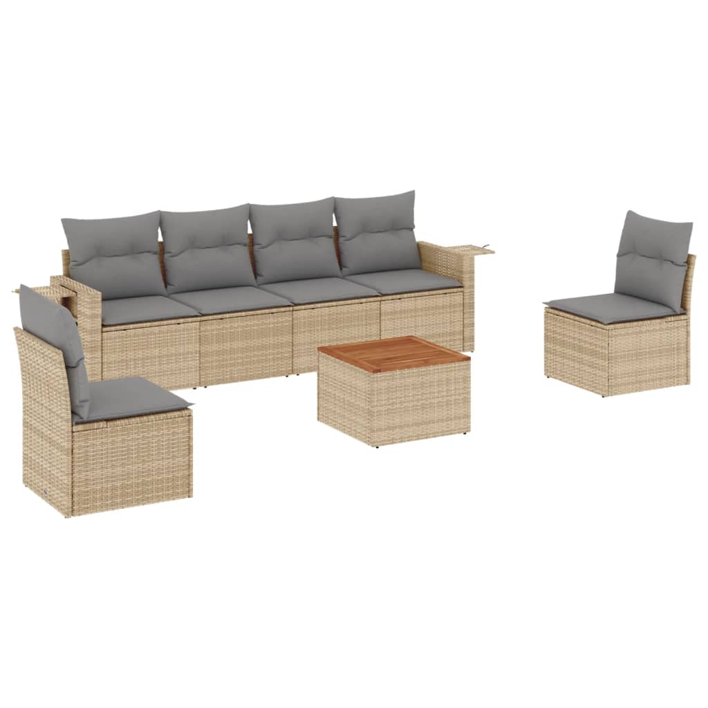 Thumbnail - vidaXL 7-tlg. Garten-Sofagarnitur mit Kissen Beige Poly Rattan