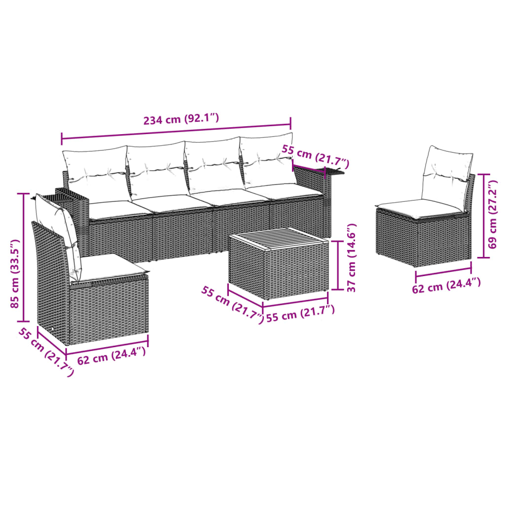 Set canapele de grădină, 7 piese, cu perne, gri, poliratan 3256844 - imagine 3