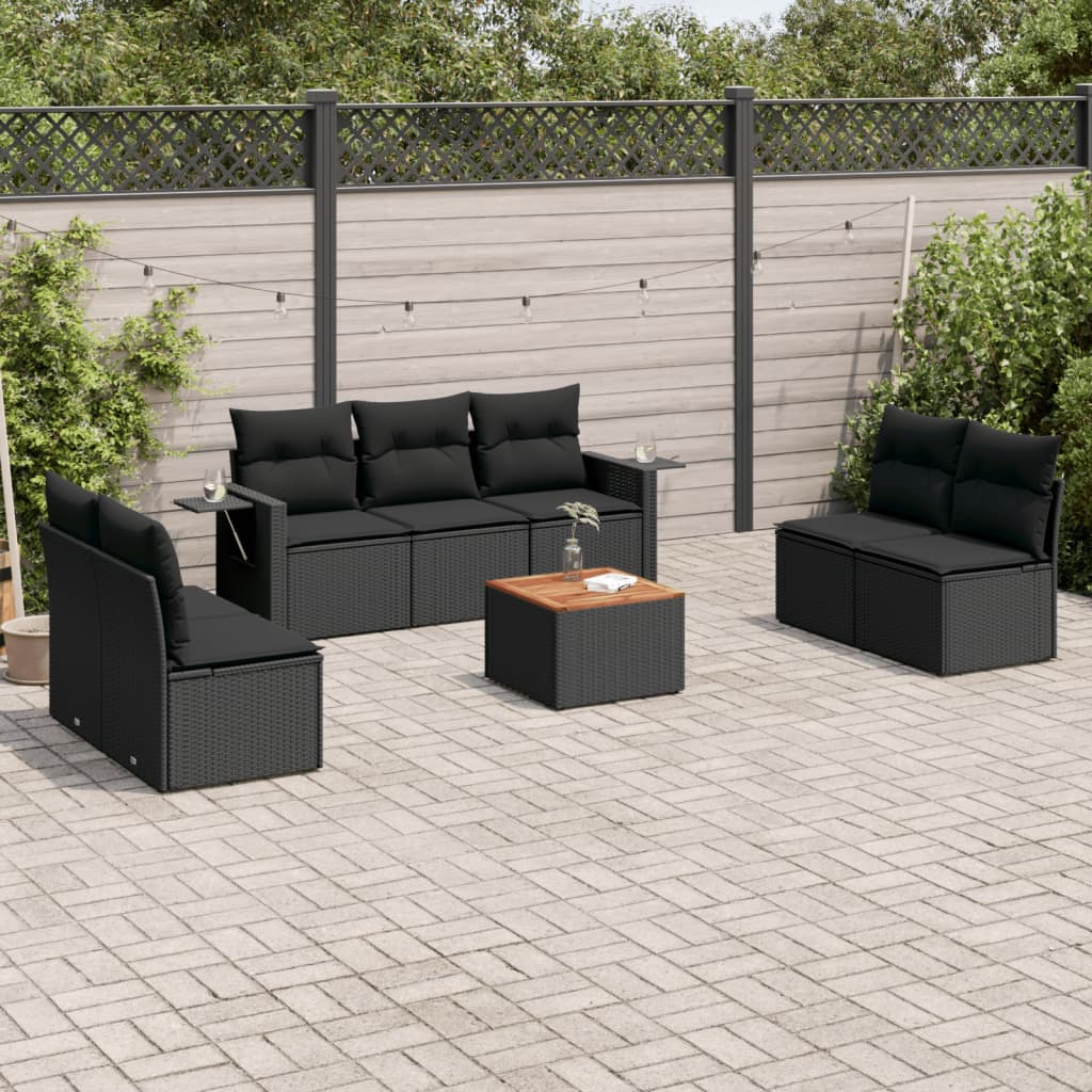 Havesofasæt 8 dele med hynder og opbevaring i polyrattan - sort