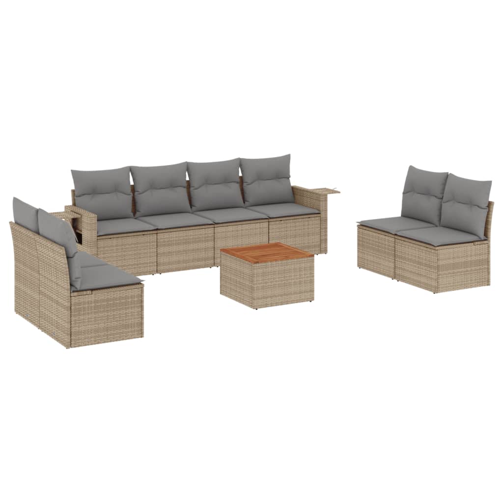 Thumbnail - vidaXL 9-tlg. Garten-Sofagarnitur mit Kissen Beige Poly Rattan