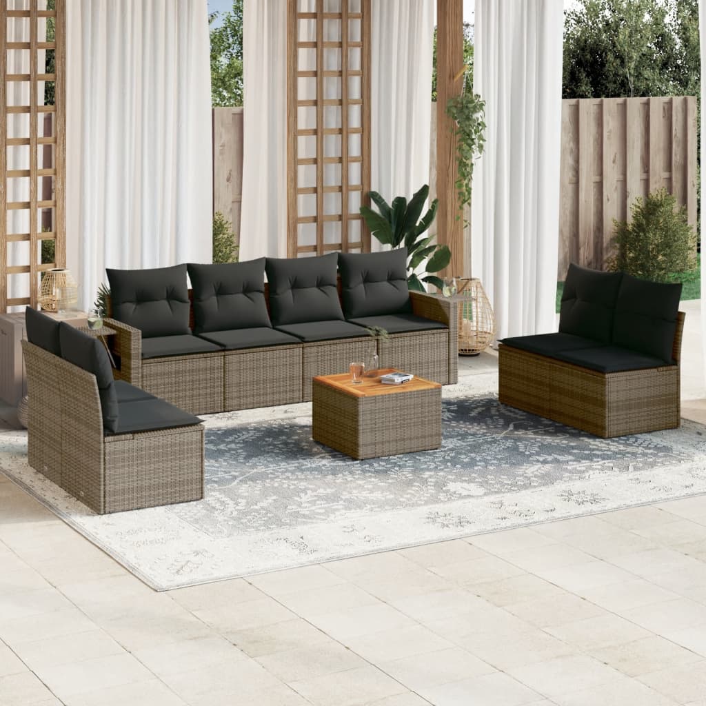 vidaXL 9-tlg. Garten-Sofagarnitur mit Kissen Grau Poly Rattan