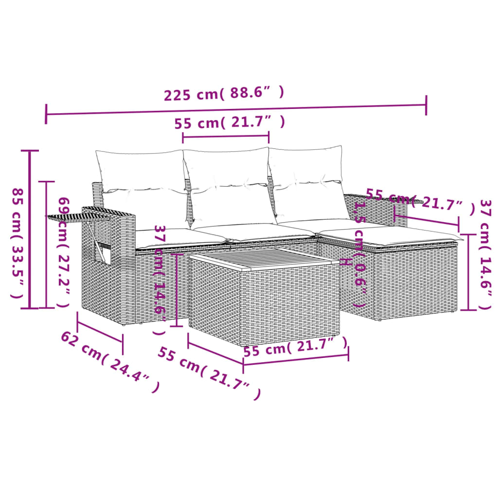Set canapele de grădină, 5 piese, cu perne, bej, poliratan 3256864 - imagine 3