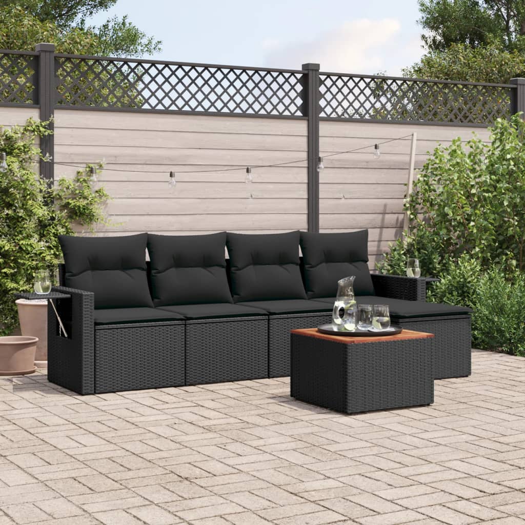 vidaXL 6-tlg. Garten-Sofagarnitur mit Kissen Schwarz Poly Rattan