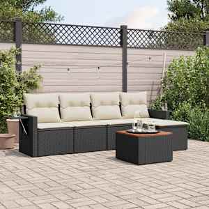 Vrtna sedežna garnitura 6-delna z blazinami črna poli ratan