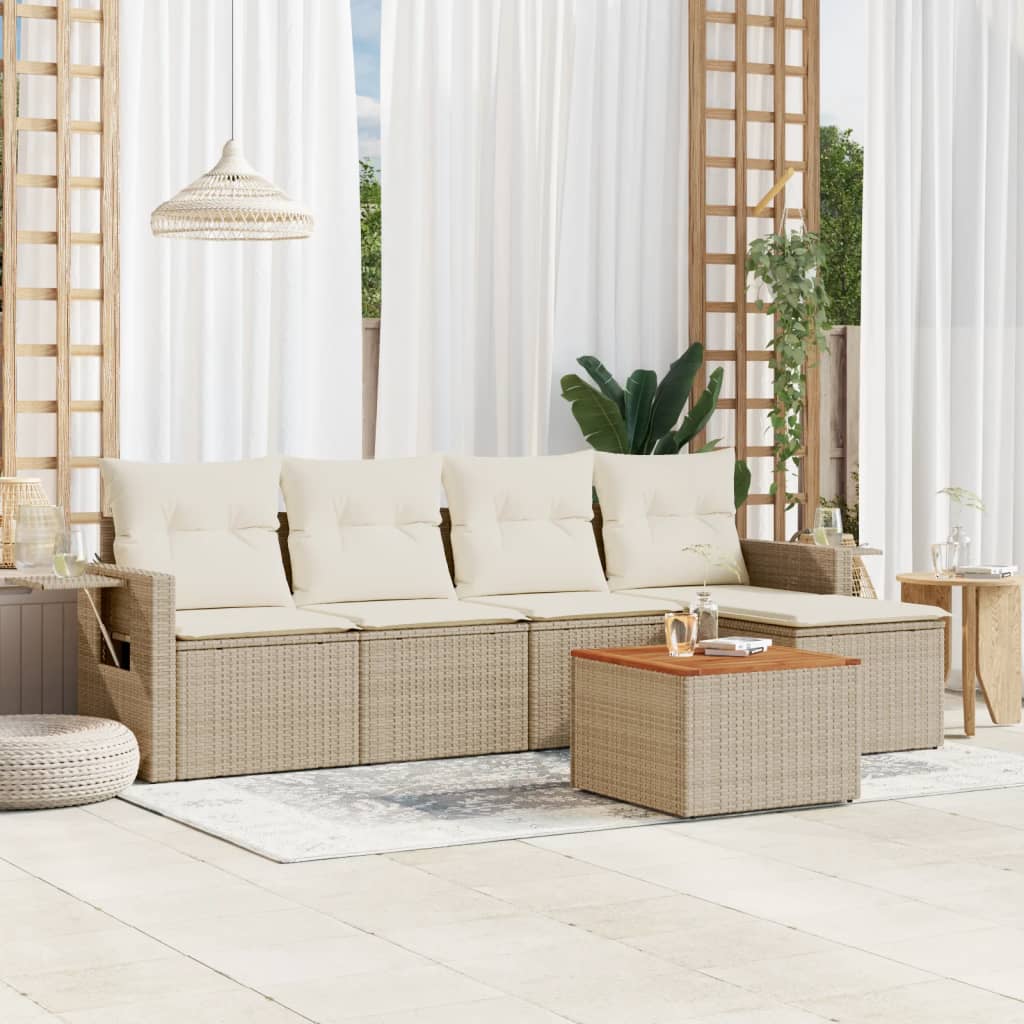 vidaXL 6-tlg. Garten-Sofagarnitur mit Kissen Beige Poly Rattan