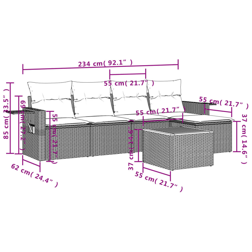 Set mobilier grădină cu perne, 6 piese, gri, poliratan 3256872 - imagine 3