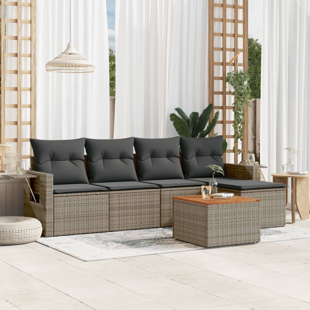 vidaXL 6-tlg. Garten-Sofagarnitur mit Kissen Grau Poly Rattan