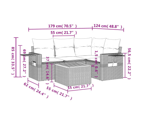 vidaXL Salon de jardin avec coussins 5 pcs beige r&eacute;sine tress&eacute;e