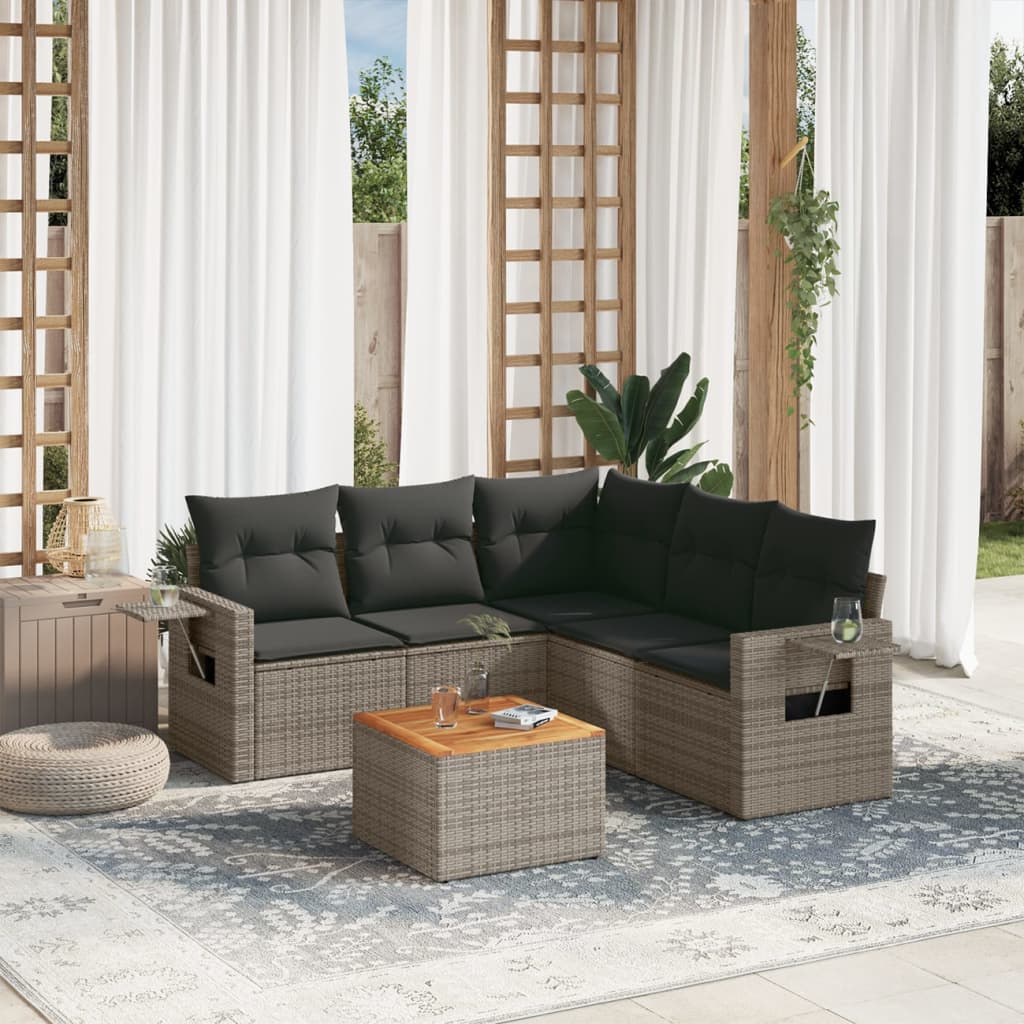 vidaXL 6-tlg. Garten-Sofagarnitur mit Kissen Grau Poly Rattan