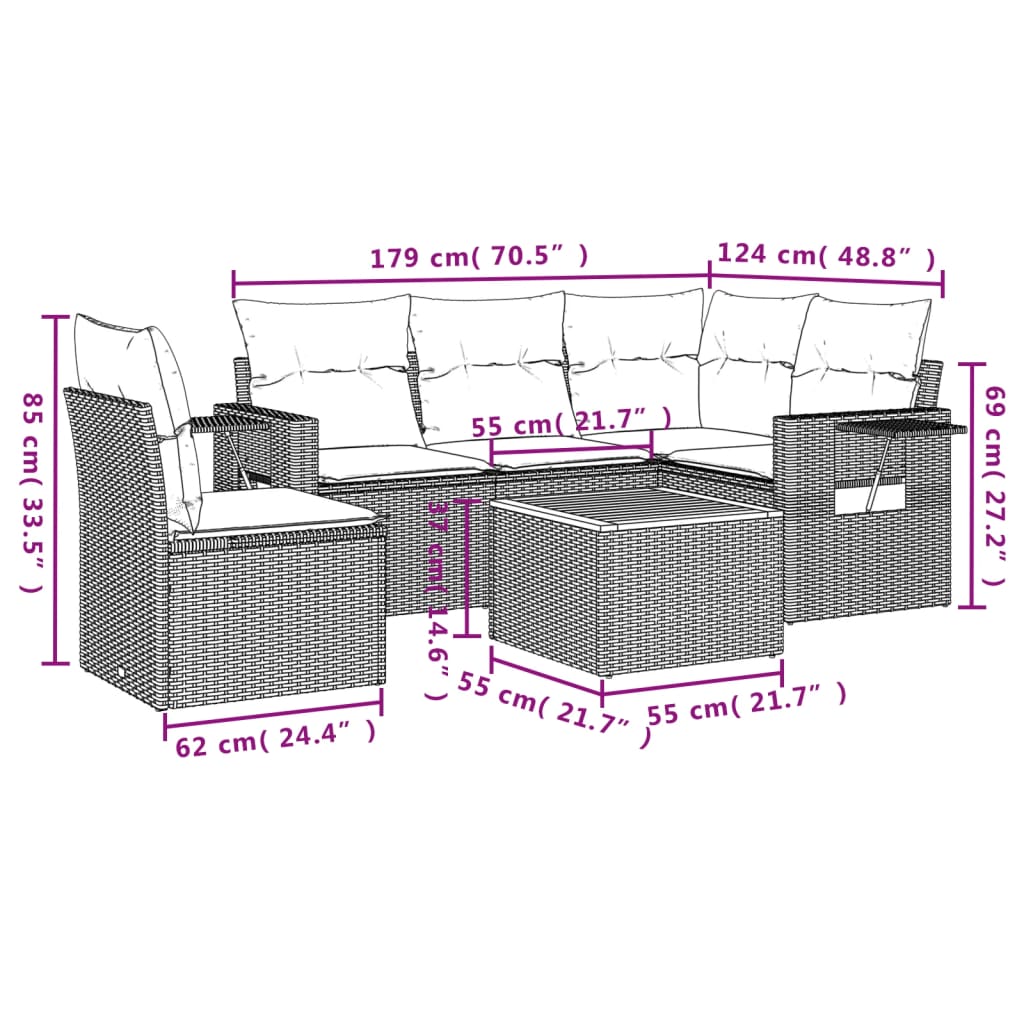 Set mobilier de grădină cu perne, 6 piese, negru, poliratan 3256895 - imagine 3